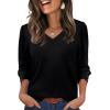 imageXIEERDUO Womens 34 Sleeve Tops with Buttons VNeck Summer Outfits Casual Blouses Shirts Beach Vacation Fall Clothes 2025Ablack