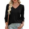 imageXIEERDUO Womens 34 Sleeve Tops with Buttons VNeck Summer Outfits Casual Blouses Shirts Beach Vacation Fall Clothes 2025Ablack