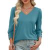 imageXIEERDUO Womens 34 Sleeve Tops with Buttons VNeck Summer Outfits Casual Blouses Shirts Beach Vacation Fall Clothes 2025Ablue Green