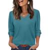 imageXIEERDUO Womens 34 Sleeve Tops with Buttons VNeck Summer Outfits Casual Blouses Shirts Beach Vacation Fall Clothes 2025Ablue Green