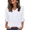 imageXIEERDUO Womens 34 Sleeve Tops with Buttons VNeck Summer Outfits Casual Blouses Shirts Beach Vacation Fall Clothes 2025Awhite