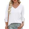 imageXIEERDUO Womens 34 Sleeve Tops with Buttons VNeck Summer Outfits Casual Blouses Shirts Beach Vacation Fall Clothes 2025Awhite