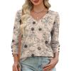 imageXIEERDUO Womens 34 Sleeve Tops with Buttons VNeck Summer Outfits Casual Blouses Shirts Beach Vacation Fall Clothes 2025Fkhaki Ink Floral