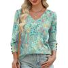 imageXIEERDUO Womens 34 Sleeve Tops with Buttons VNeck Summer Outfits Casual Blouses Shirts Beach Vacation Fall Clothes 2025Fpink Green Floral