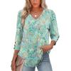 imageXIEERDUO Womens 34 Sleeve Tops with Buttons VNeck Summer Outfits Casual Blouses Shirts Beach Vacation Fall Clothes 2025Fpink Green Floral