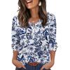 imageXIEERDUO Womens 34 Sleeve Tops with Buttons VNeck Summer Outfits Casual Blouses Shirts Beach Vacation Fall Clothes 2025Fwhite Tribal Blue Floral