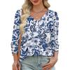imageXIEERDUO Womens 34 Sleeve Tops with Buttons VNeck Summer Outfits Casual Blouses Shirts Beach Vacation Fall Clothes 2025Fwhite Tribal Blue Floral