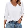 imageXIEERDUO Womens 34 Sleeve Tops with Buttons VNeck Summer Outfits Casual Blouses Shirts Beach Vacation Fall Clothes 2025Awhite