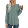 imageXIEERDUO Blouses for Women Dressy Casual Crew Neck Eyelet Tops Long Sleeve Shirts Puff Sleeve Tunics with Curved HemDgreyblue