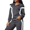 imageXIEERDUO Lounge Sets For Women 2024 Half Zip Sweatshirt And Wide Leg Sweatpant 2 Piece Outfits Sweatsuit TracksuitColor Block Dimgray