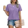 imageXIEERDUO Womens Summer Tops 2025 Pleated Round Neck Short Sleeve Shirts Business CasualPurple