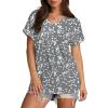 imageXIEERDUO Womens Summer Tops Short Sleeve Shirts Casual V Neck T Shirt Loose Fit ComfyHgray Print