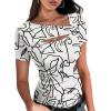 imageXIEERDUO Womens Summer Tops Short Sleeve Shirts for Women Sexy Tops Y2K Shirts One Piece Cutout TopsBlack Lines