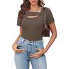imageXIEERDUO Womens Summer Tops Short Sleeve Shirts for Women Sexy Tops Y2K Shirts One Piece Cutout TopsBrown