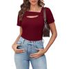 imageXIEERDUO Womens Summer Tops Short Sleeve Shirts for Women Sexy Tops Y2K Shirts One Piece Cutout TopsDark Red
