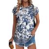 imageXIEERDUO Womens Tops Short Sleeve Shirts Blouses for Women Dressy Casual Cap Sleeve Tops with Curved HemXblue Folk Pattern