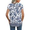 imageXIEERDUO Womens Tops Short Sleeve Shirts Blouses for Women Dressy Casual Cap Sleeve Tops with Curved HemXblue Folk Pattern