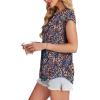 imageXIEERDUO Womens Tops Short Sleeve Shirts Blouses for Women Dressy Casual Cap Sleeve Tops with Curved HemXblue Orange Floral