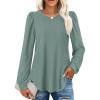 imageXIEERDUO Blouses for Women Dressy Casual Crew Neck Eyelet Tops Long Sleeve Shirts Puff Sleeve Tunics with Curved HemDgreyblue