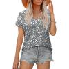 imageXIEERDUO Womens Summer Tops Short Sleeve Shirts Casual V Neck T Shirt Loose Fit ComfyHgray Print
