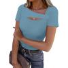 imageXIEERDUO Womens Summer Tops Short Sleeve Shirts for Women Sexy Tops Y2K Shirts One Piece Cutout TopsLight Blue
