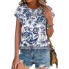 imageXIEERDUO Womens Tops Short Sleeve Shirts Blouses for Women Dressy Casual Cap Sleeve Tops with Curved HemXblue Folk Pattern