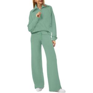 imageXIEERDUO Lounge Sets For Women 2024 Half Zip Sweatshirt And Wide Leg Sweatpant 2 Piece Outfits Sweatsuit Tracksuit23light Green