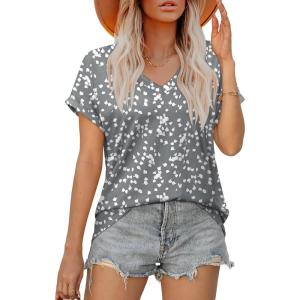 imageXIEERDUO Womens Summer Tops Short Sleeve Shirts Casual V Neck T Shirt Loose Fit ComfyHgray Print