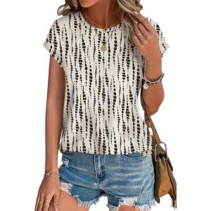 imageXIEERDUO Womens Tops Short Sleeve Shirts Blouses for Women Dressy Casual Cap Sleeve Tops with Curved HemXbeige Spots
