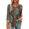 imageXIEERDUO 34 Length Sleeve Tops for Women 2025 Crewneck Casual Pleated Tunic Tops Loose Fit Shirts BlousesFblue Orange Print