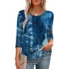 imageXIEERDUO 34 Length Sleeve Tops for Women 2025 Crewneck Casual Pleated Tunic Tops Loose Fit Shirts BlousesFdark Blue Floral