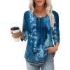 imageXIEERDUO 34 Length Sleeve Tops for Women 2025 Crewneck Casual Pleated Tunic Tops Loose Fit Shirts BlousesFdark Blue Floral