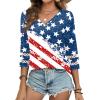 imageXIEERDUO 34 Length Sleeve Womens Tops Dressy Casual Blouses for Women 2025 Trendy V Neck T Shirts Summer ClothesFlag B