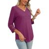 imageXIEERDUO 34 Length Sleeve Womens Tops Dressy Casual Blouses for Women 2025 Trendy V Neck T Shirts Summer ClothesMaroon