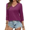 imageXIEERDUO 34 Length Sleeve Womens Tops Dressy Casual Blouses for Women 2025 Trendy V Neck T Shirts Summer ClothesMaroon