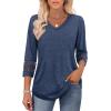 imageXIEERDUO 34 Length Sleeve Womens Tops Dressy Casual Blouses for Women 2025 Trendy V Neck T Shirts Summer ClothesNavy Blue