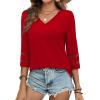 imageXIEERDUO 34 Length Sleeve Womens Tops Dressy Casual Blouses for Women 2025 Trendy V Neck T Shirts Summer ClothesRed