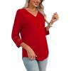 imageXIEERDUO 34 Length Sleeve Womens Tops Dressy Casual Blouses for Women 2025 Trendy V Neck T Shirts Summer ClothesRed