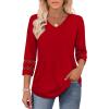 imageXIEERDUO 34 Length Sleeve Womens Tops Dressy Casual Blouses for Women 2025 Trendy V Neck T Shirts Summer ClothesRed