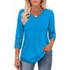 imageXIEERDUO 34 Length Sleeve Womens Tops Dressy Casual Blouses for Women 2025 Trendy V Neck T Shirts Summer ClothesSky Blue