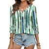 imageXIEERDUO 34 Length Sleeve Womens Tops Dressy Casual Blouses for Women 2025 Trendy V Neck T Shirts Summer ClothesZ Green Plaid