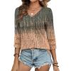 imageXIEERDUO 34 Length Sleeve Womens Tops Dressy Casual Blouses for Women 2025 Trendy V Neck T Shirts Summer ClothesZ Grey Coral