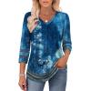 imageXIEERDUO 34 Length Sleeve Womens Tops Dressy Casual Blouses for Women 2025 Trendy V Neck T Shirts Summer ClothesZ Navy Printed