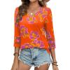 imageXIEERDUO 34 Length Sleeve Womens Tops Dressy Casual Blouses for Women 2025 Trendy V Neck T Shirts Summer ClothesZ Orange Printed