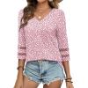 imageXIEERDUO 34 Length Sleeve Womens Tops Dressy Casual Blouses for Women 2025 Trendy V Neck T Shirts Summer ClothesZ Pink Dot