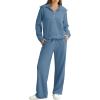 imageXIEERDUO Lounge Sets For Women 2024 Half Zip Sweatshirt And Wide Leg Sweatpant 2 Piece Outfits Sweatsuit TracksuitKangaroohaze Blue