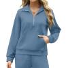 imageXIEERDUO Lounge Sets For Women 2024 Half Zip Sweatshirt And Wide Leg Sweatpant 2 Piece Outfits Sweatsuit TracksuitKangaroohaze Blue