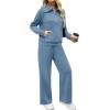 imageXIEERDUO Lounge Sets For Women 2024 Half Zip Sweatshirt And Wide Leg Sweatpant 2 Piece Outfits Sweatsuit TracksuitKangaroohaze Blue