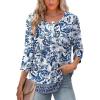 imageXIEERDUO 34 Length Sleeve Tops for Women 2025 Crewneck Casual Pleated Tunic Tops Loose Fit Shirts BlousesFwhite Blue Ethnic