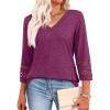 imageXIEERDUO 34 Length Sleeve Womens Tops Dressy Casual Blouses for Women 2025 Trendy V Neck T Shirts Summer ClothesMaroon